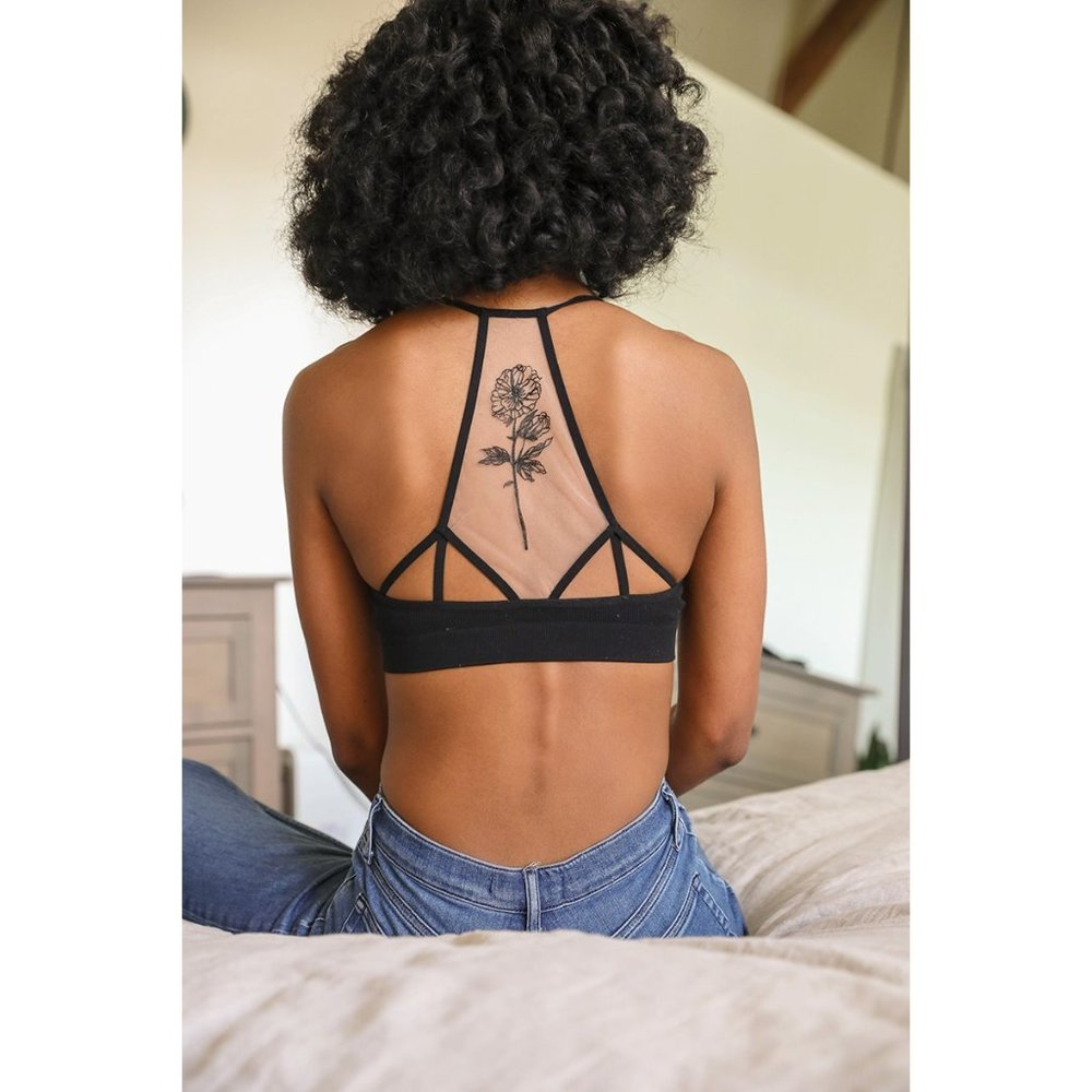 Boho Fairy Witchy Black Tattoo Flower Bralette